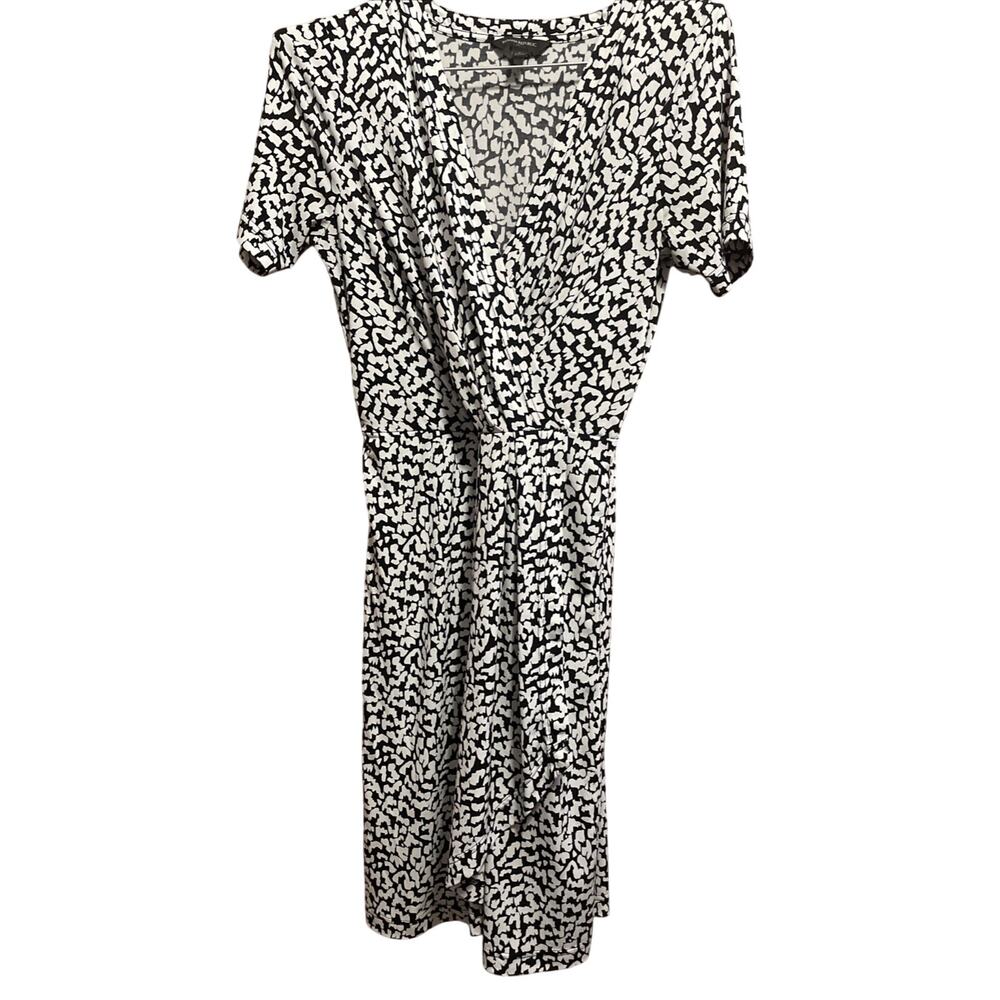 Banana Republic Womens Sz Small Black White Abstract Print Faux Wrap Dress